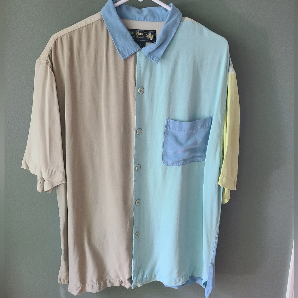 Nat Nast 100% Silk Multicolored Button Down, Size Large